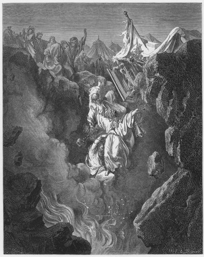 ギュスターヴドール聖書：コラ、デーサン、アビラムの死 作： Gustave Dore